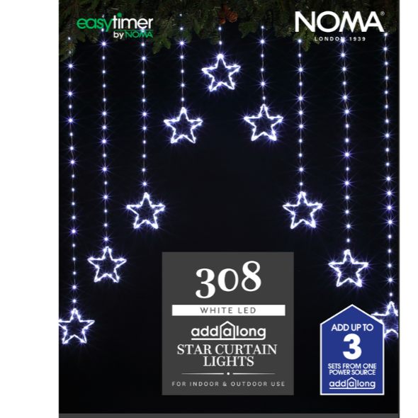 Noma White Star Curtain Lights 308 LEDs