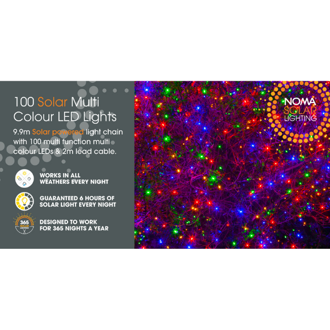100 Noma Multi-Coloured Solar LED Lights - 9.9M