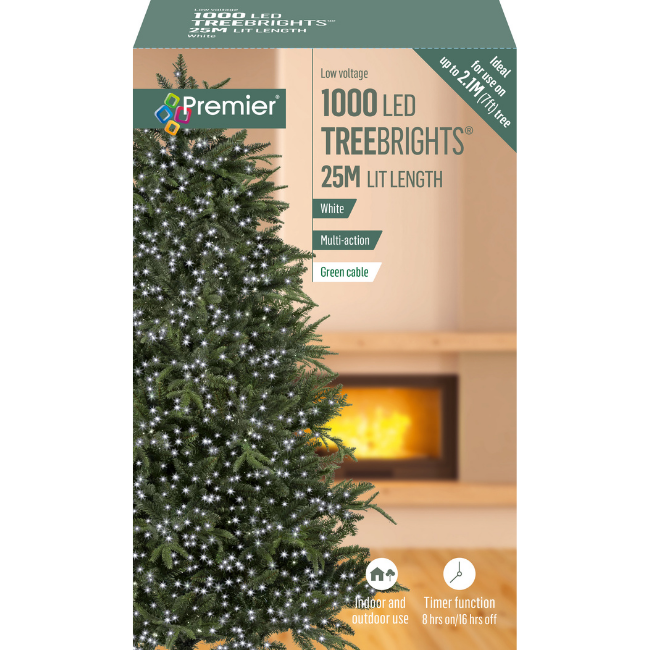 1000 Premier White LED Christmas Treebrights with Timer
