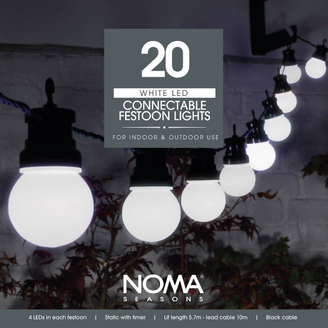Noma 20 White Connectable Garden Festoon Lights 5.7M