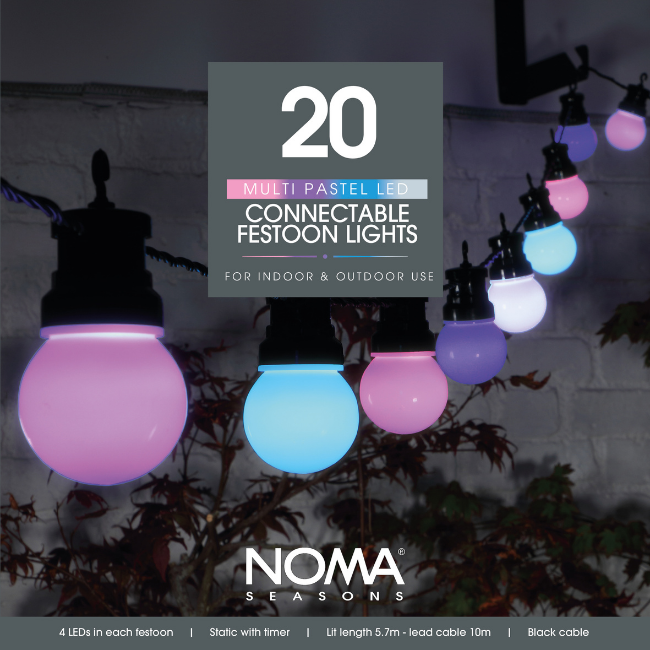 20 Noma Pastel Coloured Connectable Festoon Lights 5.7M