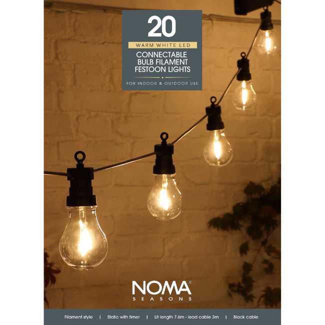 20 Noma LED Bulb Warm White Festoon Lights - 7.6M
