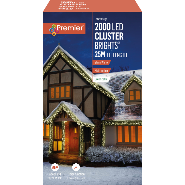 2000 Warm White Premier Clusterbrights Christmas Cluster Lights