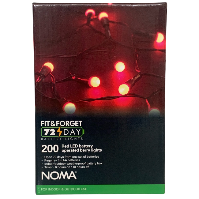 Noma 200 Fit & Forget Battery Operated Red Berry Lights
