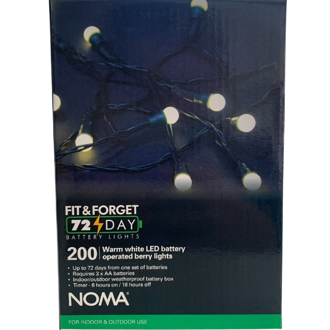 Noma 200 Fit & Forget Battery Operated Warm White Berry Lights