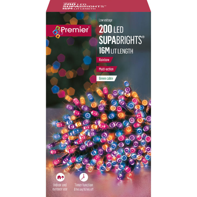 200 Rainbow Premier Supabright LED Christmas Lights