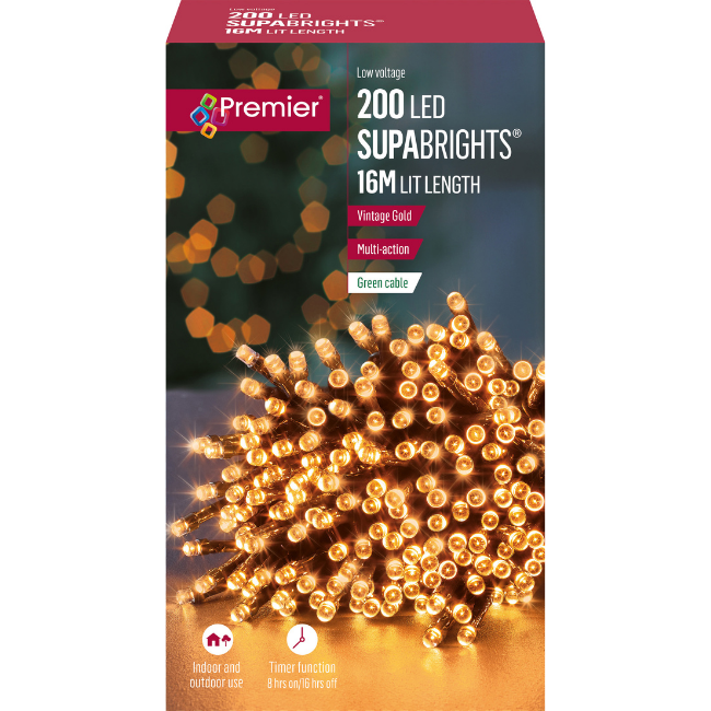 200 Vintage Gold Premier Supabright LED Christmas Lights