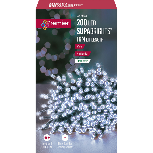 200 White Premier Supabright LED Christmas Lights