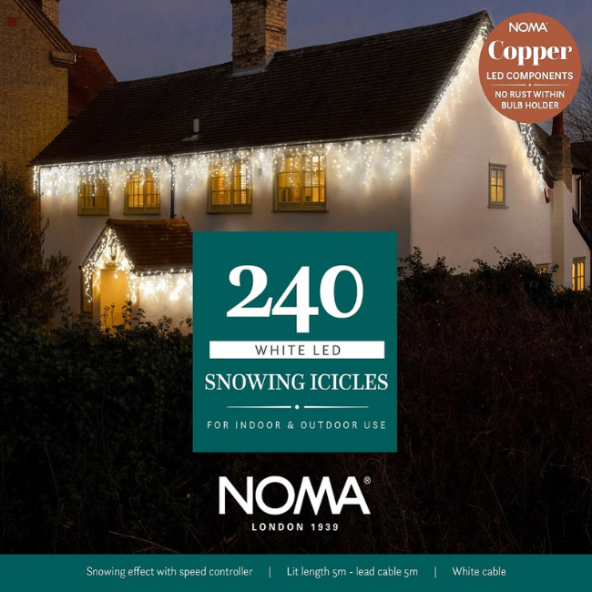 Noma 240 LED White Snowing Christmas Icicle Lights - 5M Lit Length