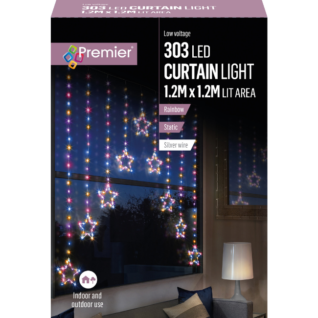 Premier 303 LED Rainbow Coloured Star Curtain Lights