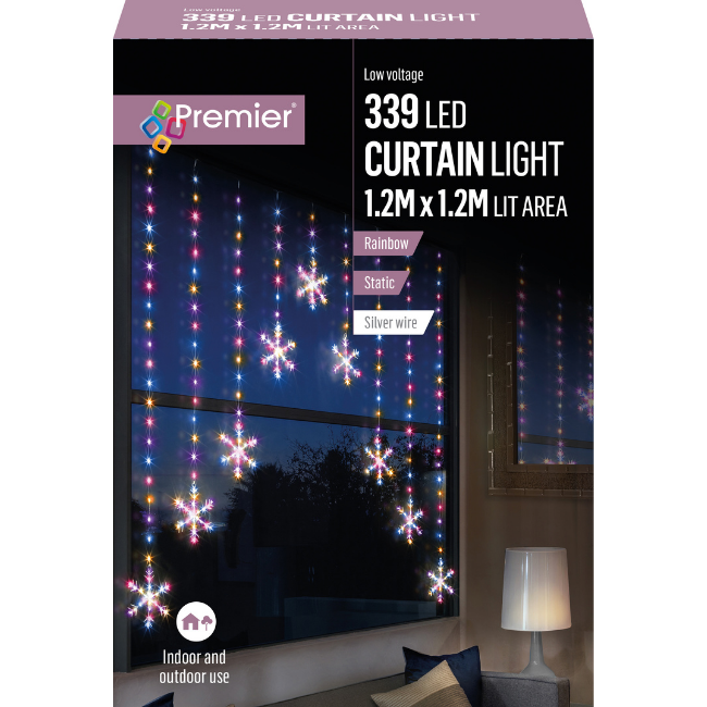 339 LED Rainbow Snowflake Premier Curtain Light