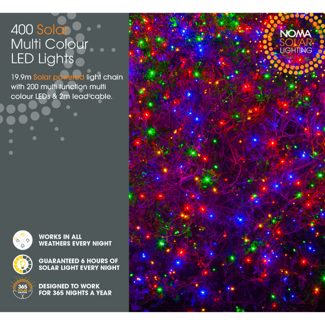 400 Noma Multi-Coloured Solar LED Lights - 39.9M