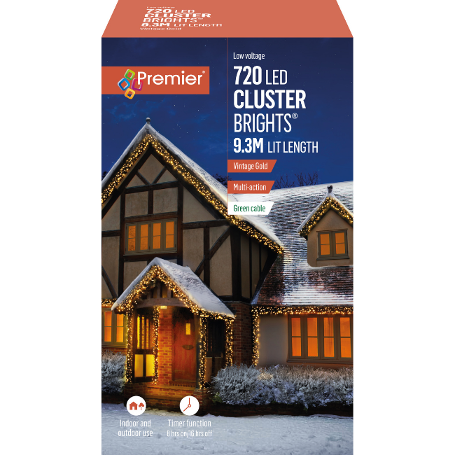720 Vintage Gold Premier Clusterbrights Christmas Cluster Lights