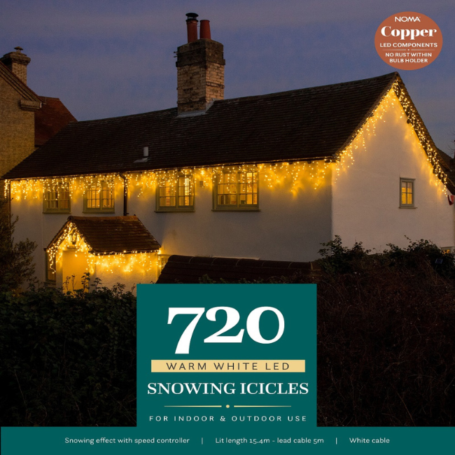 Noma 720 LED Warm White Snowing Icicle Lights - 15.4M Lit Length