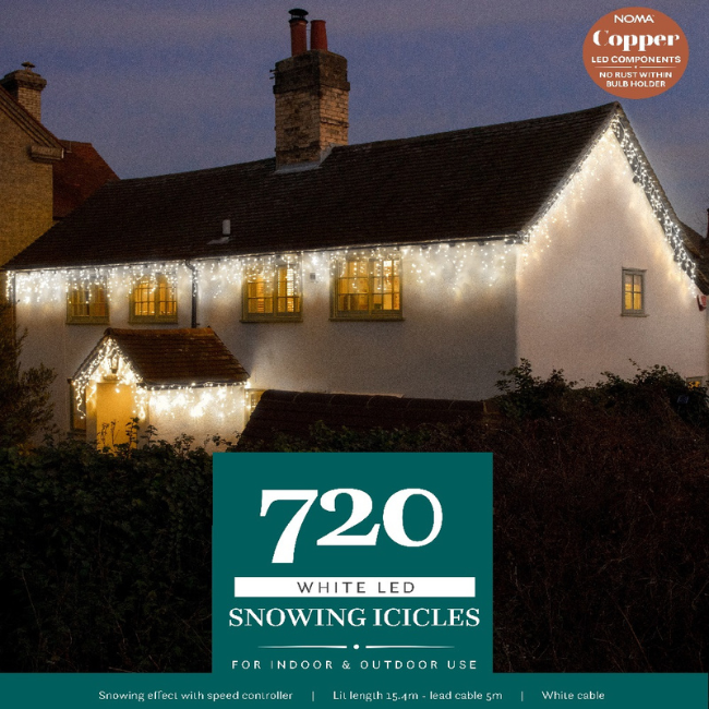 Noma 720 LED White Snowing Icicle Lights - 15.4M Lit Length