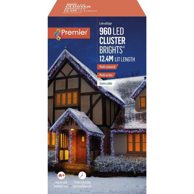 960 Multi-Coloured Premier Clusterbrights Christmas Cluster Lights