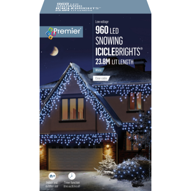 Premier 960 LED Icicle Bright White Christmas Lights - 23.8M Lit Length