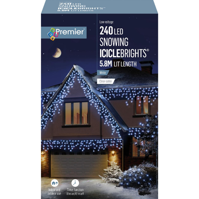 Premier 240 LED Snowing Icicle Brights (White) - 5.8M Lit Length