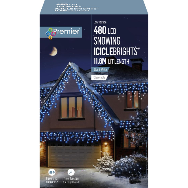 Premier 480 LED Snowing Icicle Brights (Blue & White) - 11.8M Lit Length