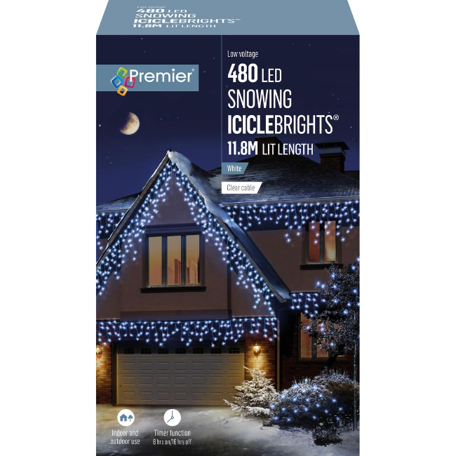 Premier 480 LED Snowing Icicle Brights (White) - 11.8M Lit Length