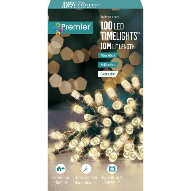 Premier 100 Battery Operated LED Timelights (Warm White) - 10M Lit Length