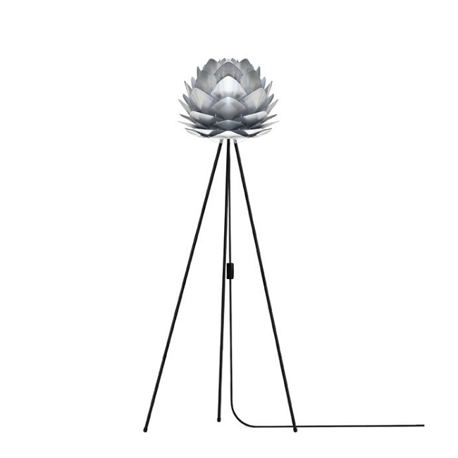 Silvia Brushed Steel (Mini) - Floor Lamp (Black Stand)