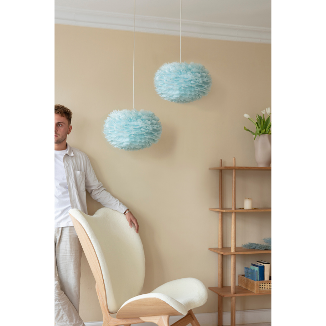 mini blue feather lampshade