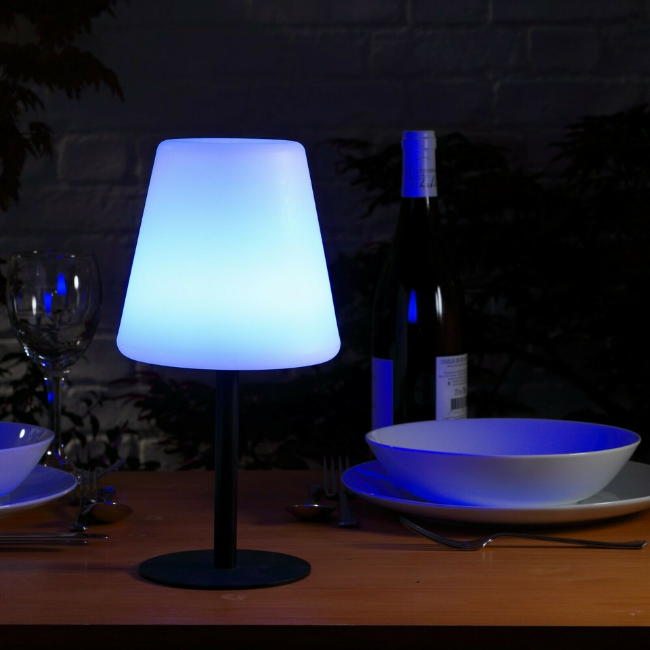 blue coloured table lamp
