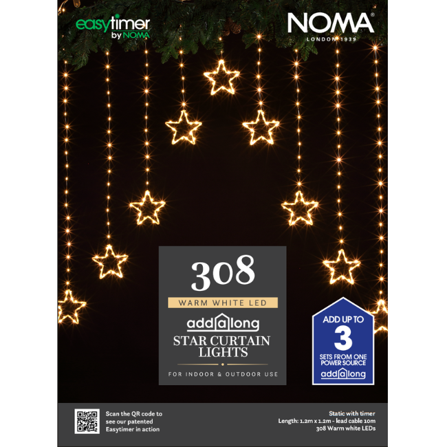 Noma Warm White Star Curtain Lights 308 LEDs