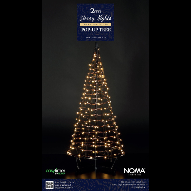 Noma 2M Starry Nights Umbrella Pole Tree - 200 Warm White LED