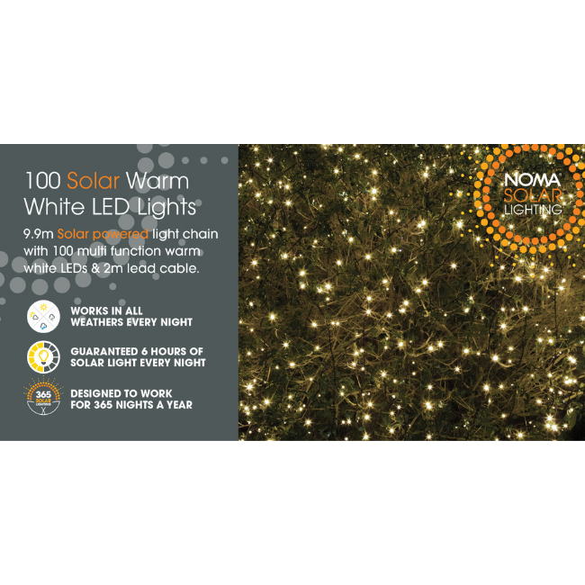 100 Noma Warm White Solar LED String Lights - 9.9M