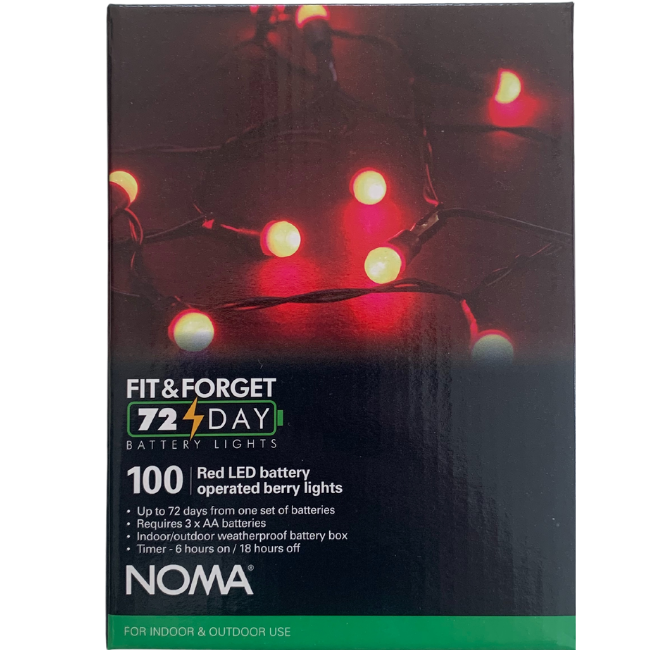Noma 100 Fit & Forget Battery Operated Red Berry Lights