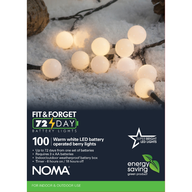 Noma 100 Fit & Forget Battery Operated Warm White Berry Lights
