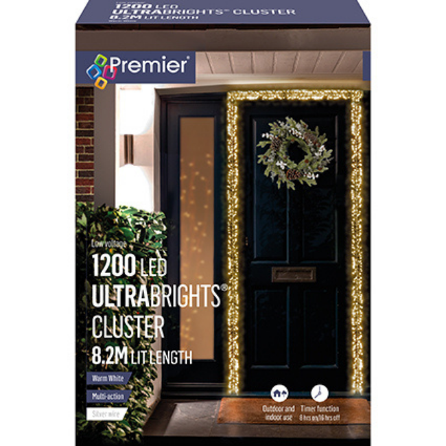 Premier 1200 LED Ultrabright Warm White Garland Cluster Lights