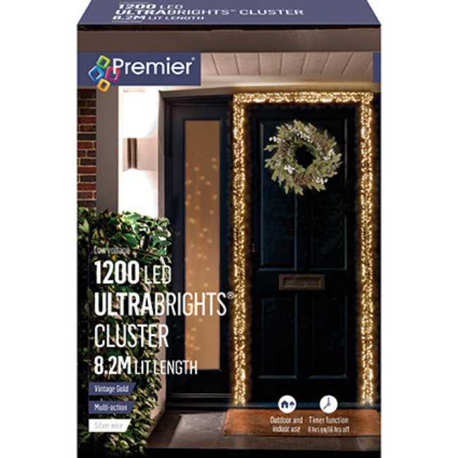 1200 Vintage Gold LED Premier Ultrabright Garland Cluster Lights
