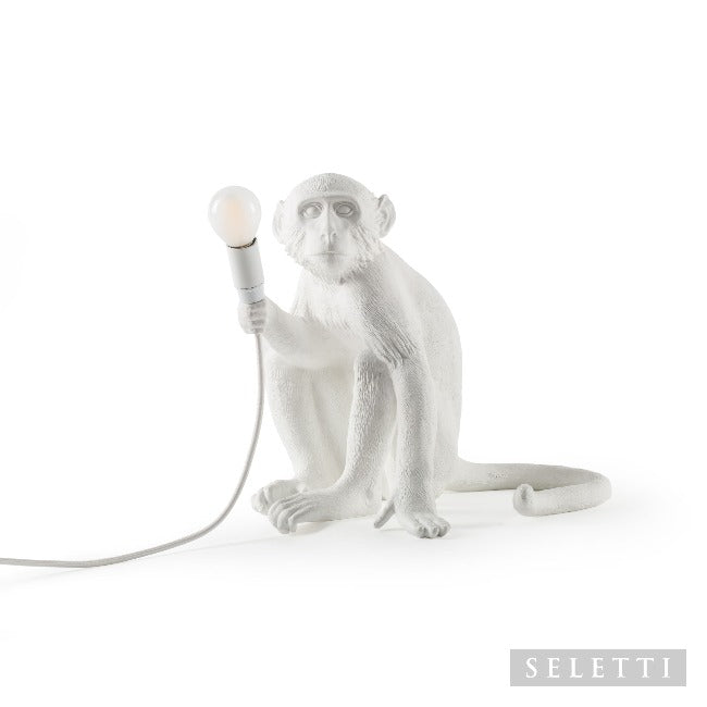 White indoor monkey lamp