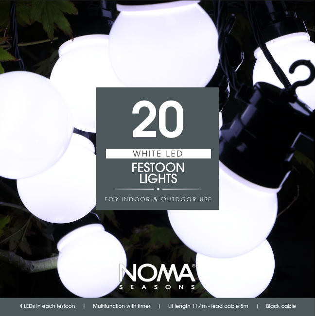 20 Traditional White Noma Festoon Lights - 11.4m