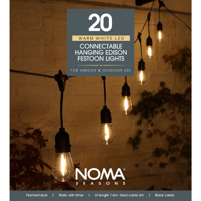 20 Noma Connectable Small Edison Festoon Warm White LED Lights with drop - 7.6M