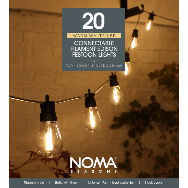 20 Noma Connectable Edison Warm White LED Festoon Lights - 7.6M