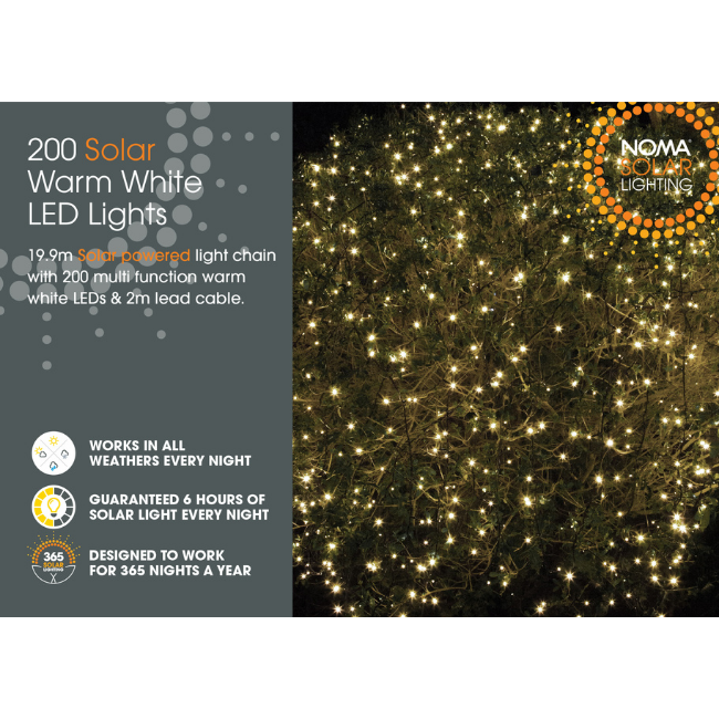 200 Noma Warm White LED Solar String Lights - 19.9M