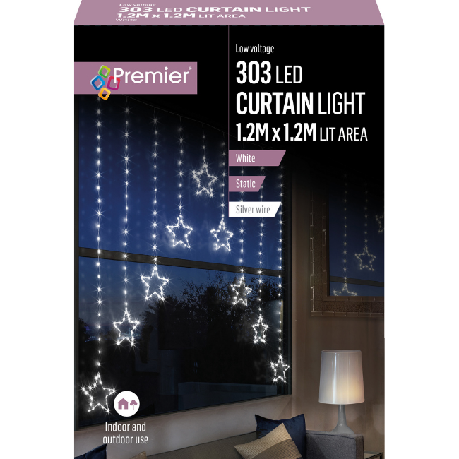 Premier 303 LED White Christmas Star V Curtain Lights