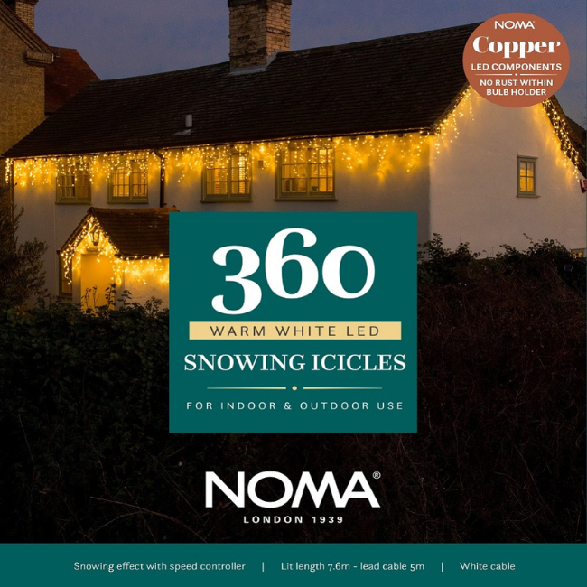 Noma 360 LED Warm White Snowing Icicle Lights - 7.6M Lit Length