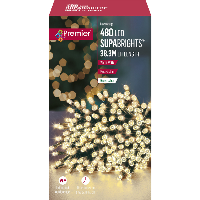 480 Warm White Premier SupaBrights LED Christmas Lights