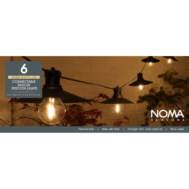 6 Noma LED Saucer Warm White Festoon Lights - 3.5M