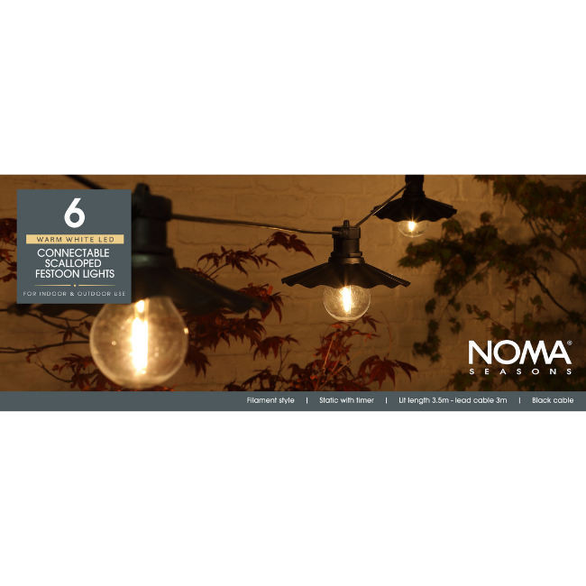 6 Noma Connectable Scalloped Saucer LED Warm White Festoon Lights - 3.5M
