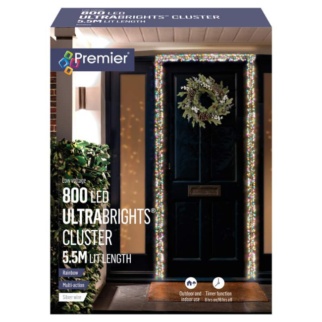 Premier 800 LED Ultrabright Rainbow 'Door' Garland Cluster Lights