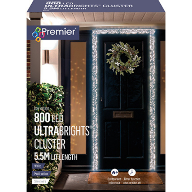 Premier 800 LED UltraBright White 'Door' Garland Cluster Lights