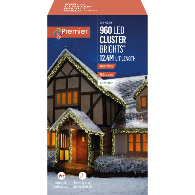 960 Warm White Premier Clusterbrights Christmas Cluster Lights