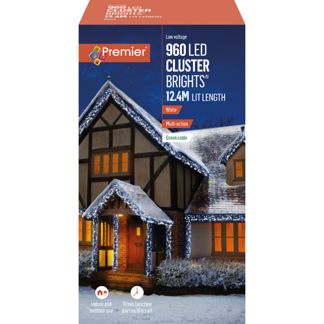 960 White Premier Clusterbrights Christmas Cluster Lights