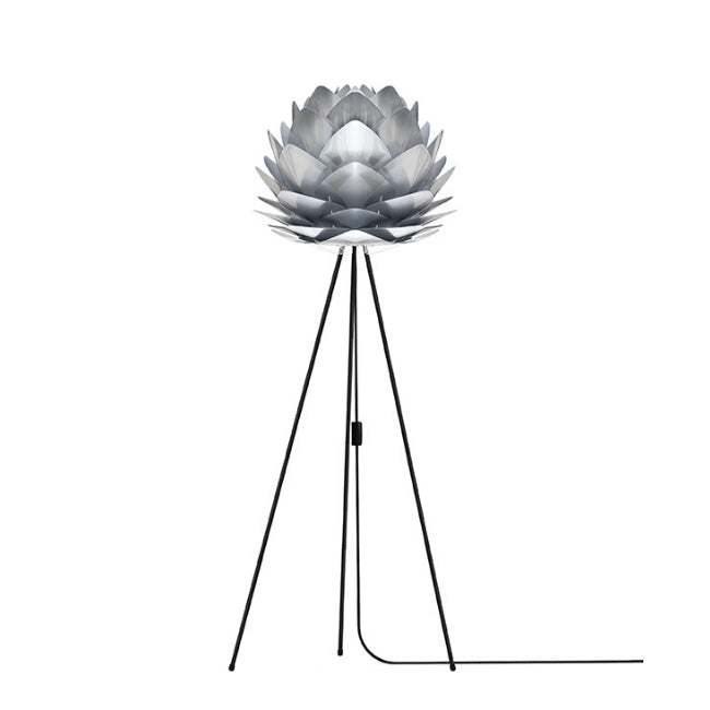 Silvia (Medium) - Brushed Steel - Floor Lamp (Black Stand)